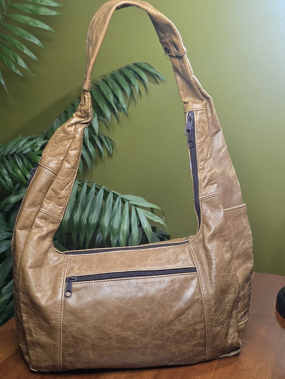 Vintage 90's Distressed Slouchy Tan Brown Mexican Leather Hobo Bag